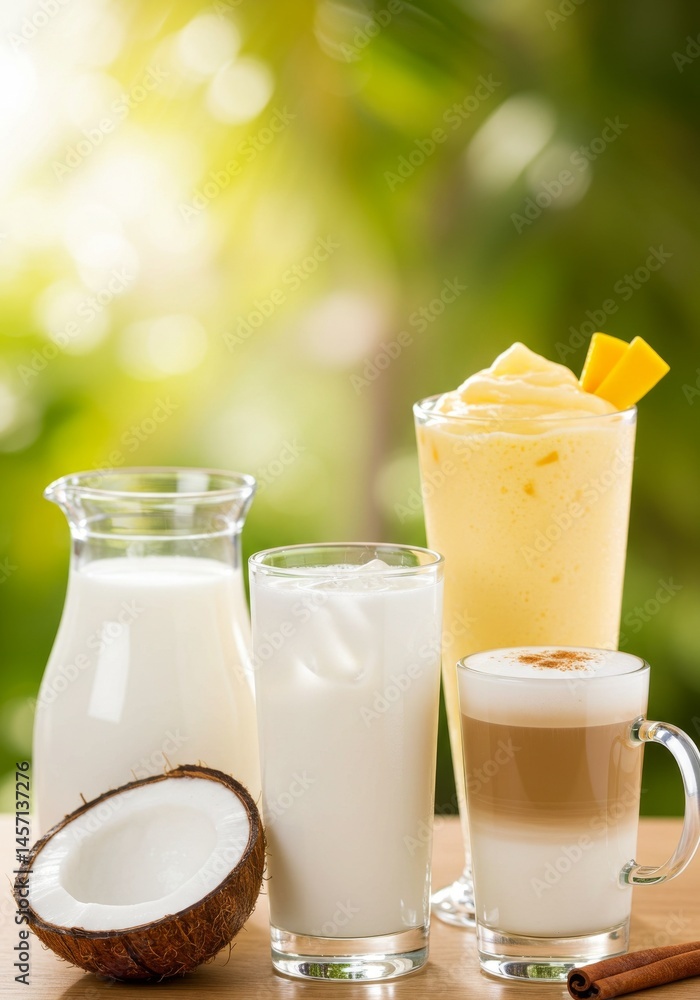 Refreshing Tropical Drinks with Coconut Milk and Latte Refreshing Tropical Drinks with Coconut Milk and Latte
