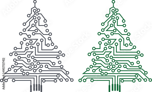 Electronic Circuit Christmas Tree Icon Set. christmas tree circuit board christmas tree circuit board. black. green. in modern design. vector illustration