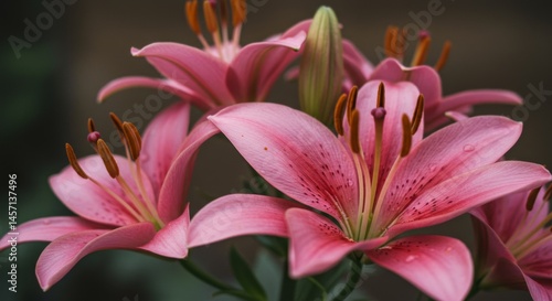 Pink Lily Flowers Close Up Macro Photography