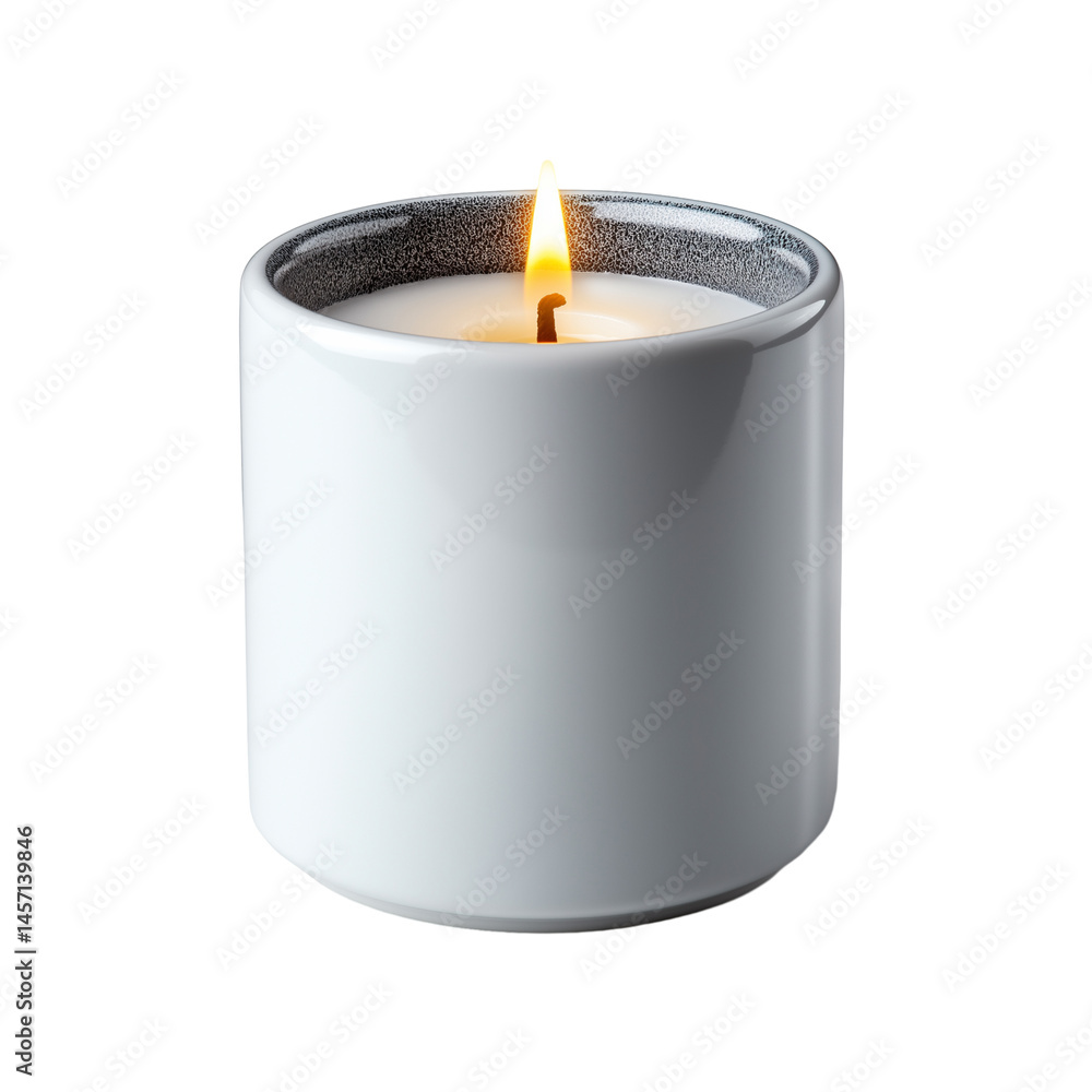 lit candle in modern ceramic container isolated on white transparent background lit candle in modern ceramic container isolated on white transparent background
