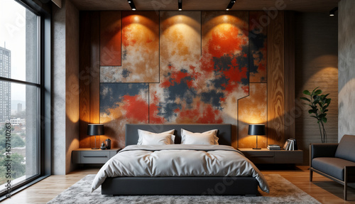 Stylish Modern Bedroom with Artistic Wall