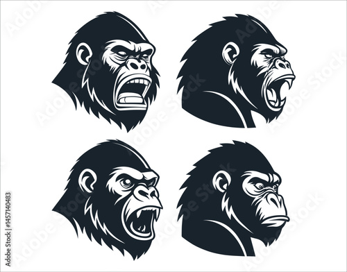 Realistic Gorilla Head Outline