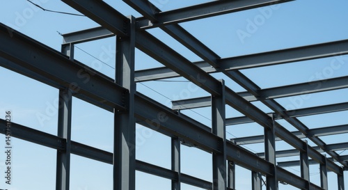 Grey Steel Beams Against a Blue Sky