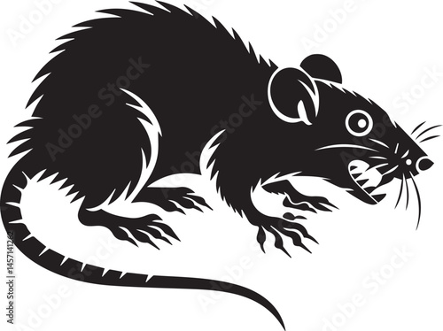 Black Silhouette of Angry Rat Vector Illustration

