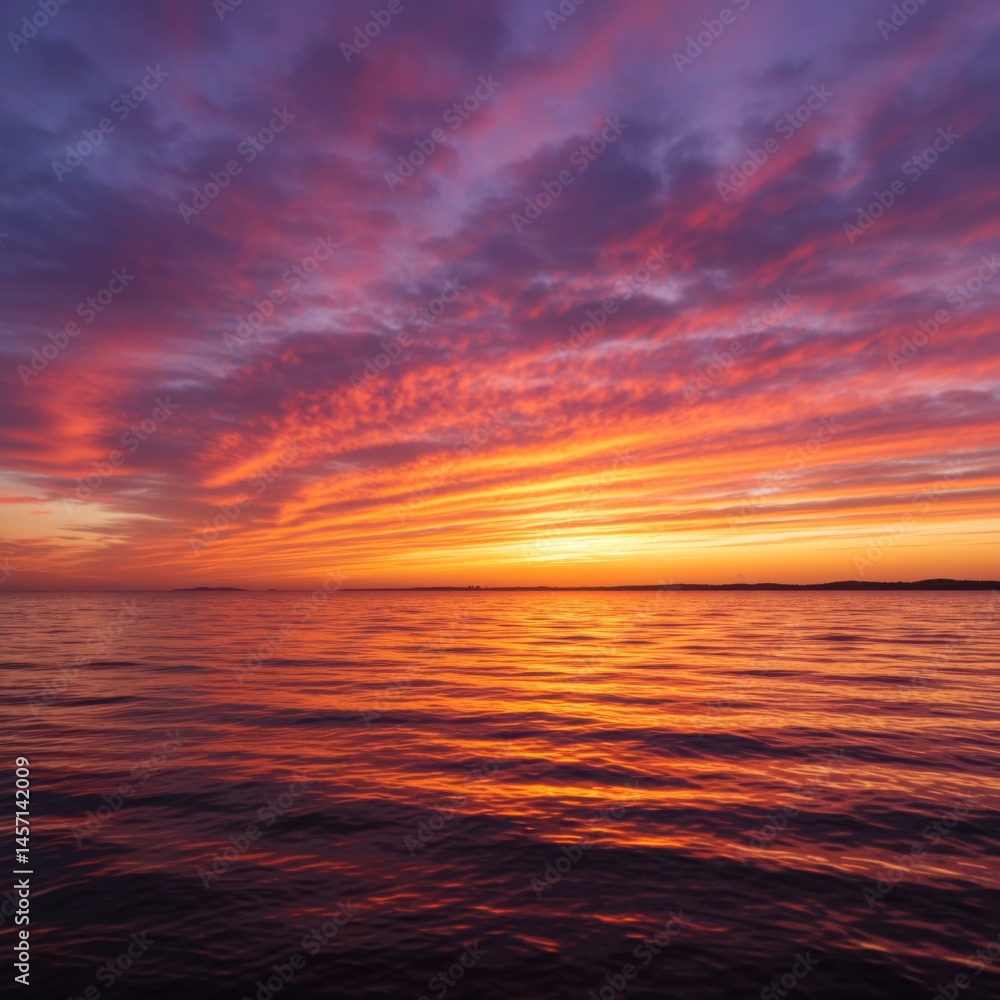 Fototapeta premium Vibrant Sunset Over Calm Ocean Water