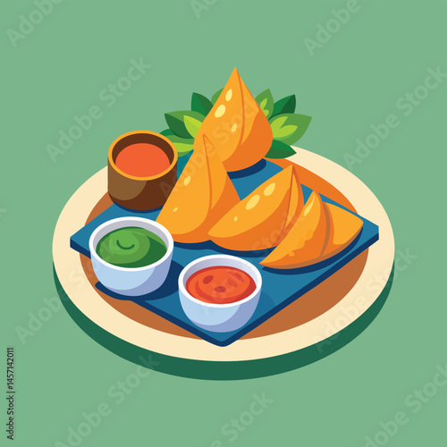 Indian Street Food Samosa Vector in Black Silhouette