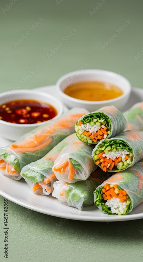 Fresh Vegetable Rice Paper Rolls with Dipping Sauces Fresh Vegetable Rice Paper Rolls with Dipping Sauces