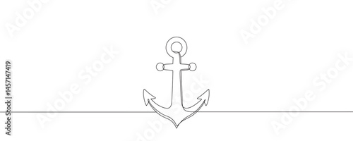 Continuous line drawing of sea anchor. Vector illustration. Continuous line of anchor.