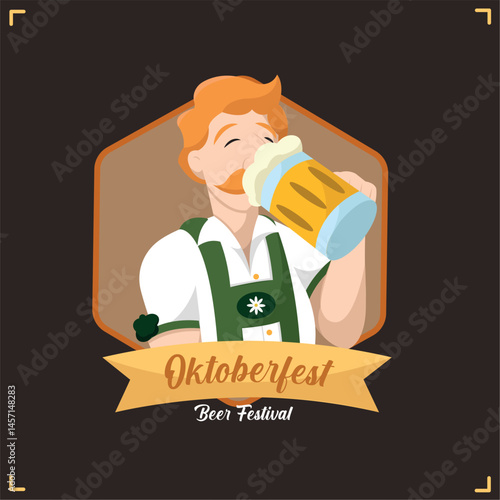 Man drinking oktober beer. Vector