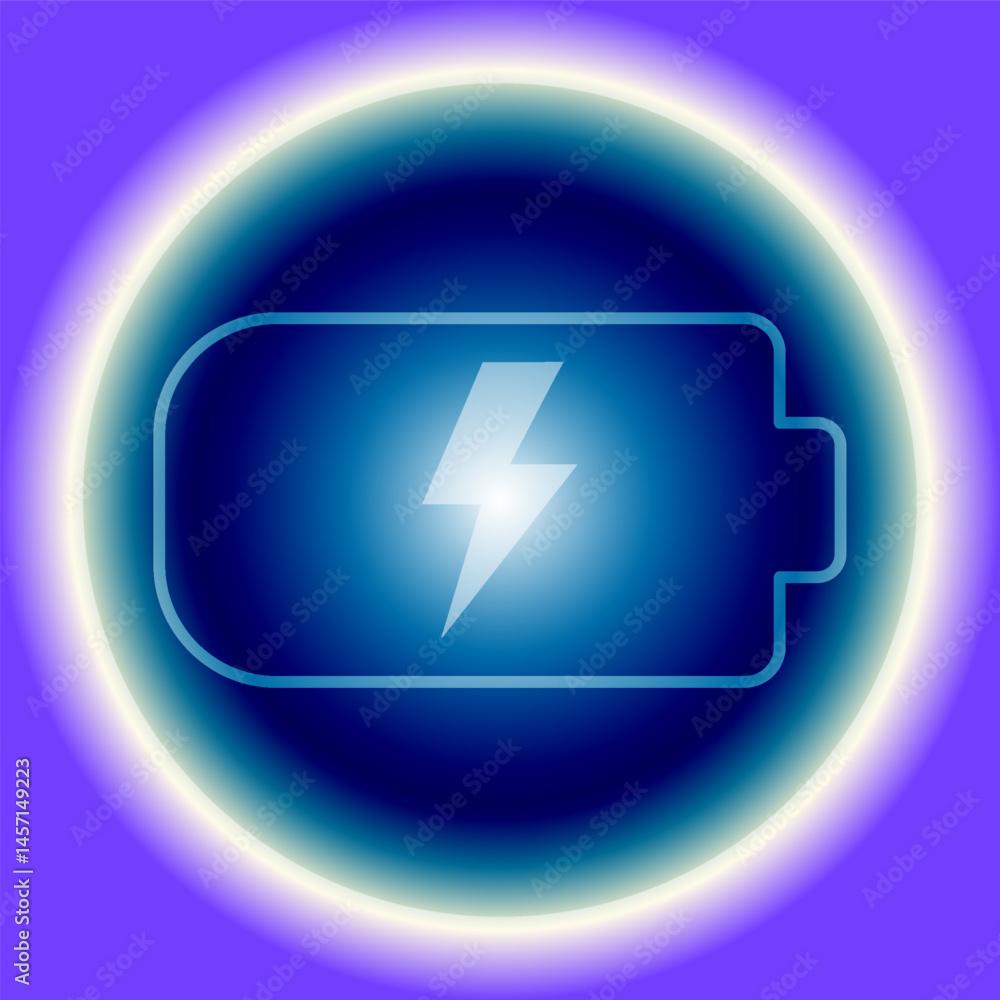 Neon Battery Icon with Lightning Bolt – Glowing Energy Symbol Vector Neon Battery Icon with Lightning Bolt – Glowing Energy Symbol Vector