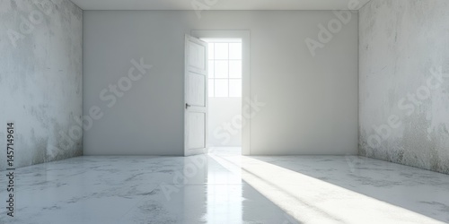 Empty Room with Open Door Sunlight Streaming Through Window Modern Interior Design