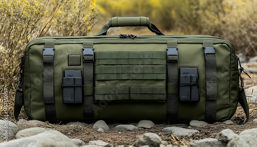 Olive Green Tactical Bag on Rocky Ground