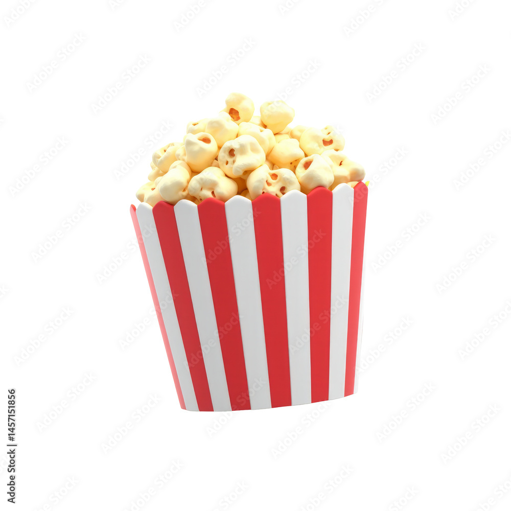 Popcorn Emoji - 3D Rendering of Popcorn in Classic Red-White Striped Box Popcorn Emoji - 3D Rendering of Popcorn in Classic Red-White Striped Box