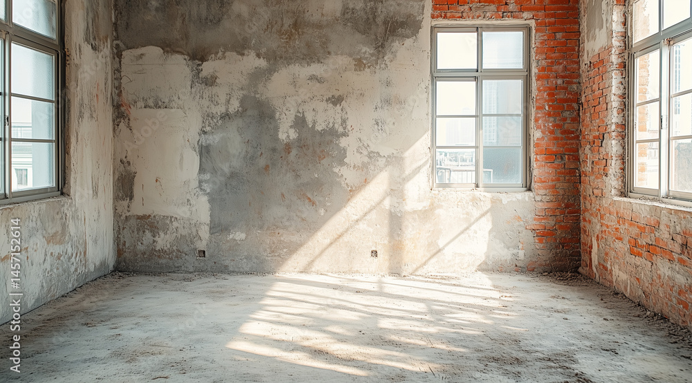 Fototapeta premium Old Derelict Building with Crumbling Walls, old abandoned house, window