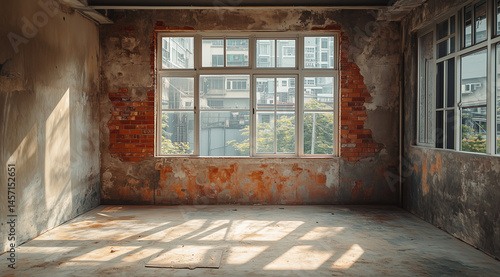 Old Derelict Building with Crumbling Walls, old abandoned house, window