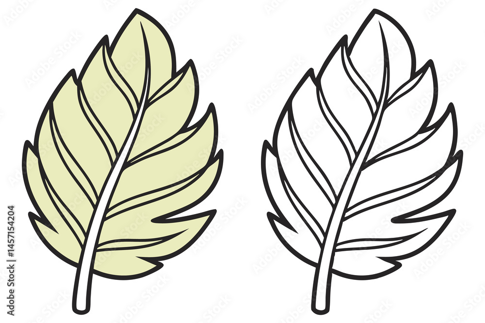 Obraz premium Two leaf outlines are side by side, one filled with color and one without