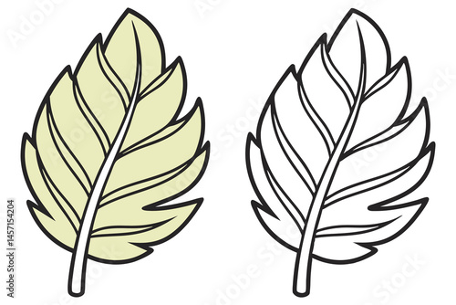 Two leaf outlines are side by side, one filled with color and one without