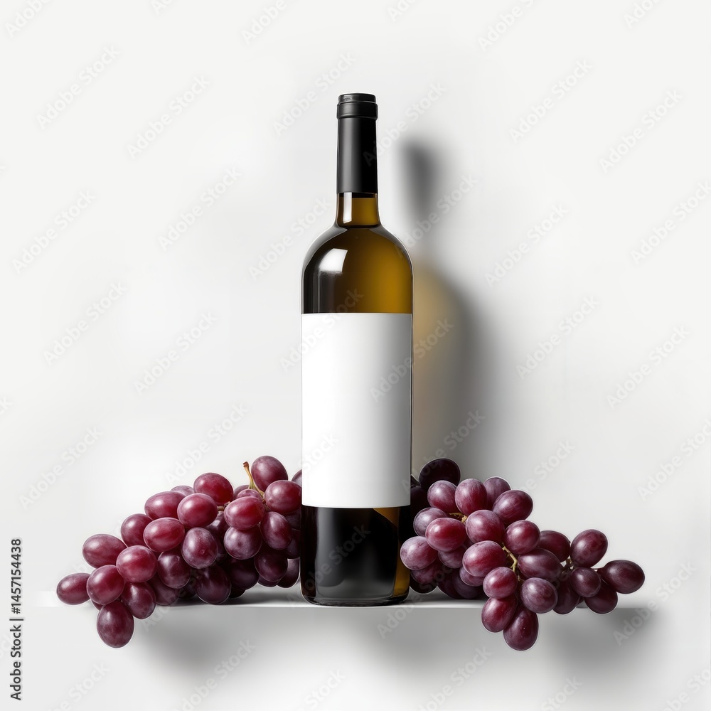 Fototapeta premium Wine Bottle Mockup with Red Grapes