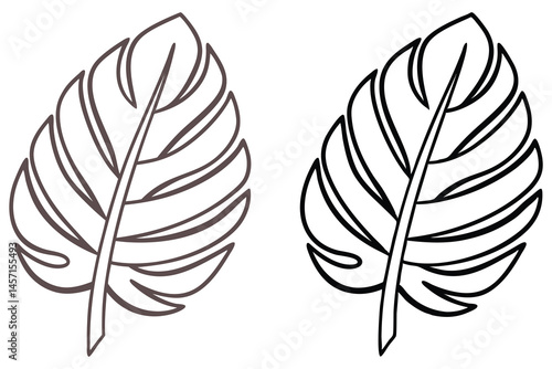 Two monstera leaf outlines are presented, one in brown and one in black on a transparent background