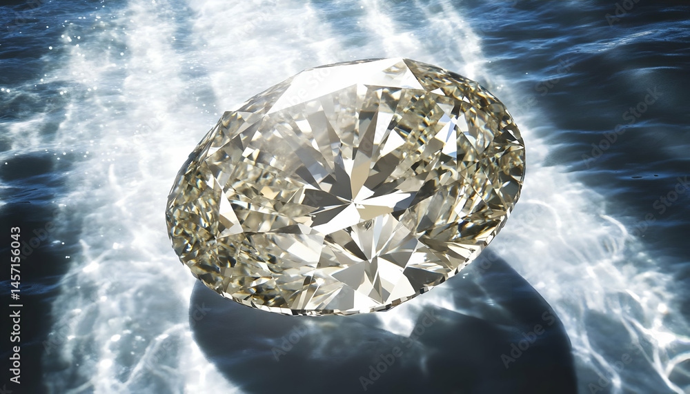 Fototapeta premium Oval Diamond in Water with Sparkling Reflections