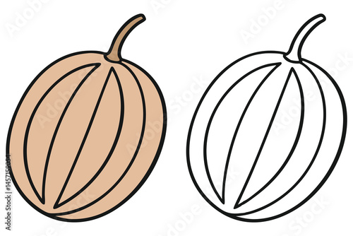 One beige gooseberry is fully colored and a black outline of it remains