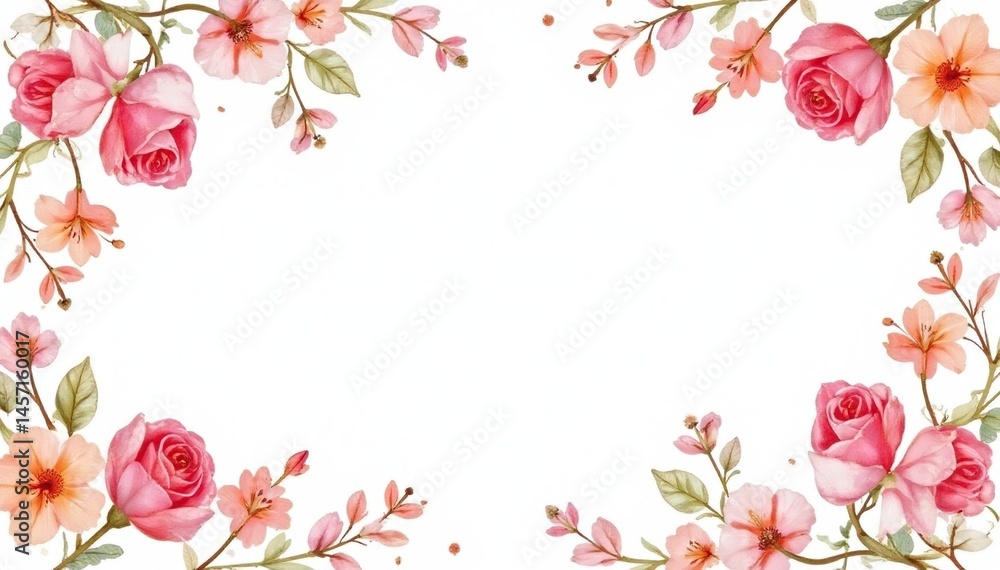 Fototapeta premium Delicate watercolor floral pattern on white background, elegant, art, pastel