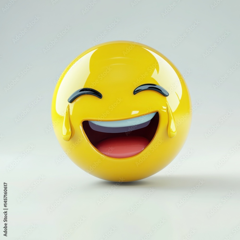 Fototapeta premium Bright Yellow Laughing Emoji with Tears of Joy 