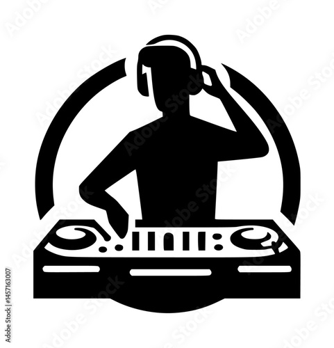 DJ Playing Music Silhouette Logo