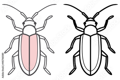 Two cartoon longhorn beetles with pink or white shells face forward on a white background