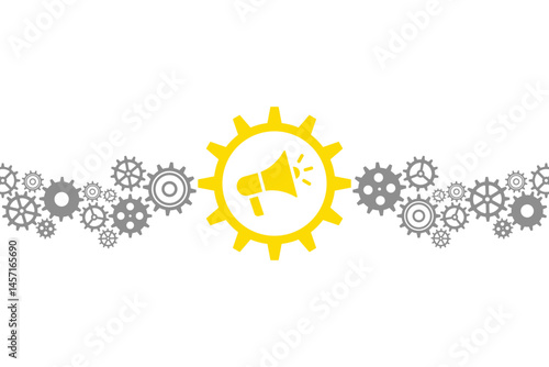 Marketing Announcement Gear with Megaphone Icon. Transparent background.jpg