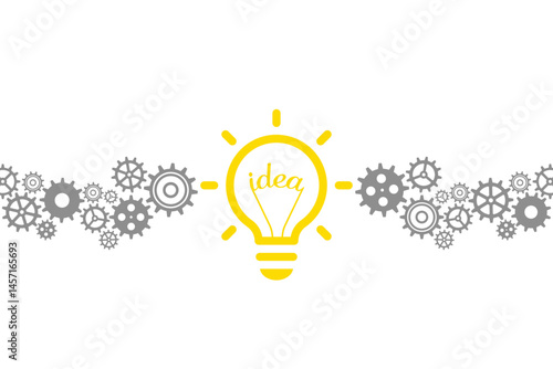 Innovation Workflow Concept, Lightbulb and Gears. Transparent background