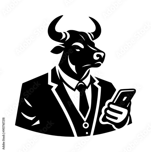 Bull Head Businessman Logo Vector