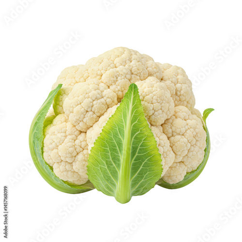 Fresh cauliflower isolated on transparent background with green leaf