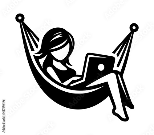 freelancer girl on hammock black color vector icon logo