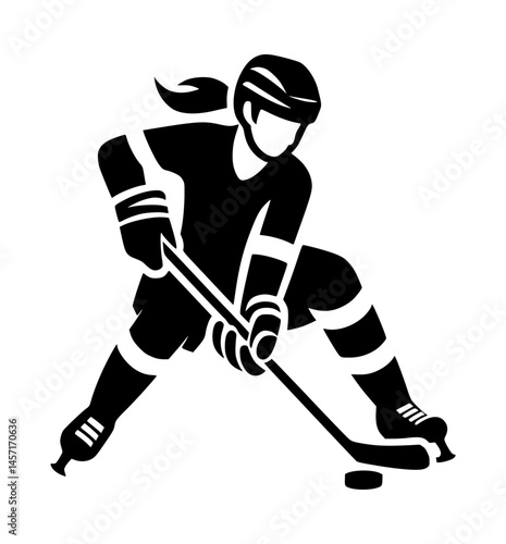 female ice hockey player black color vector icon logo