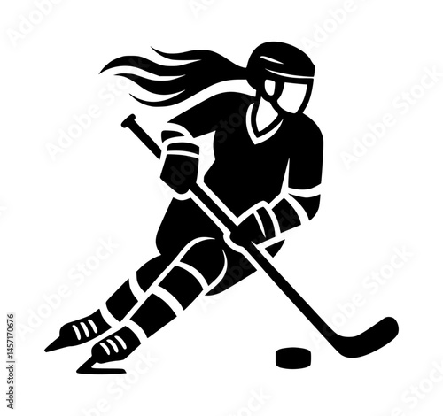 female ice hockey player black color vector icon logo