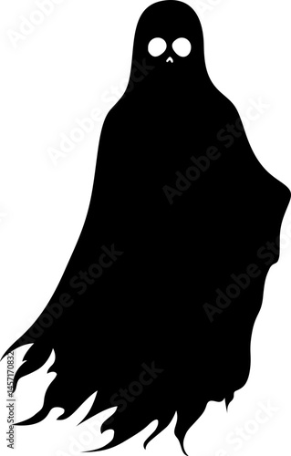 Mysterious apparition with eerie eyes and flowing form, spectral figure floating silently, casting a shadow, perfect for Halloween.
