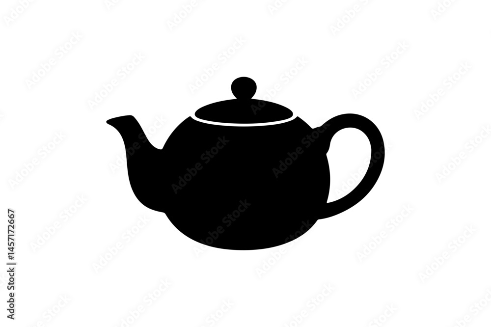 Black silhouette of a teapot with a handle and spout Black silhouette of a teapot with a handle and spout