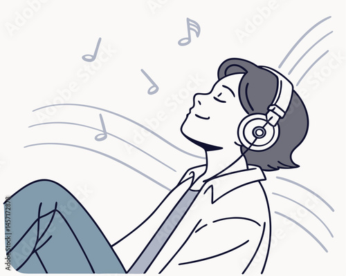 Woman Listening to Music with Headphones Cartoon Illustration