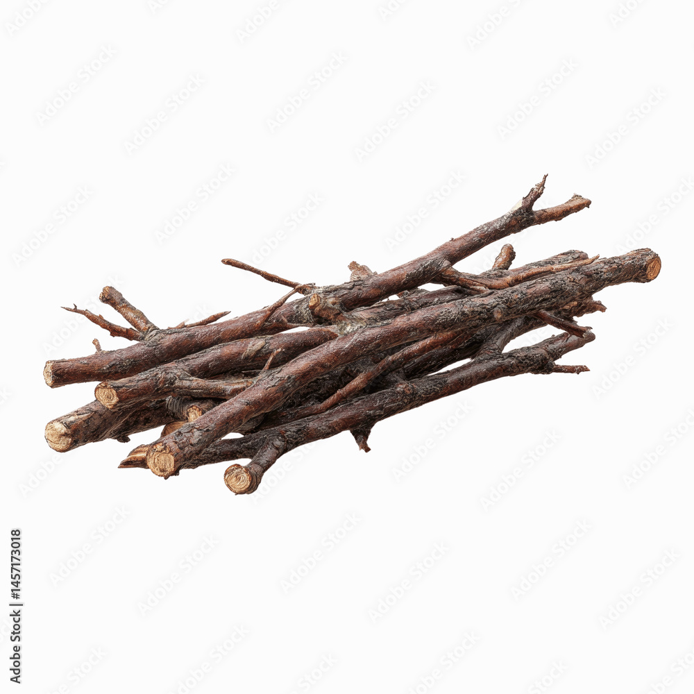 Fototapeta premium Bundle of Small Dark Brown Twigs Isolated on Gray Transparent background