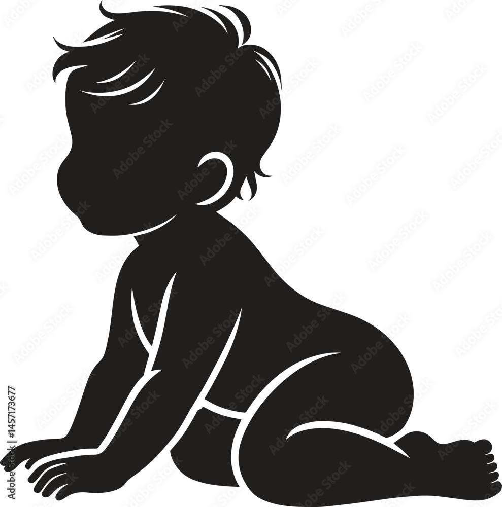 Fototapeta premium cute kid black silhouette vector illustration isolated on white background