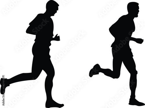 Young Male Joggers Silhouette Vectors Running Sports Fitness Clipart