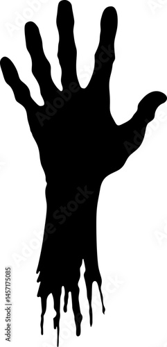 A spooky black silhouette of a reaching hand with melting fingers, isolated on white. Perfect for Halloween or horror themes.