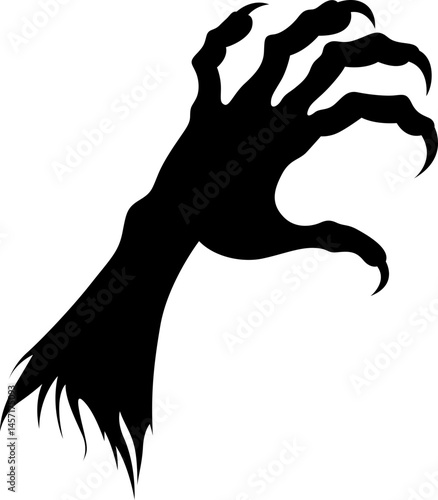 A stark silhouette of a menacing claw reaching out with sharp talons, conveying a sense of danger and suspense against a plain backdrop.