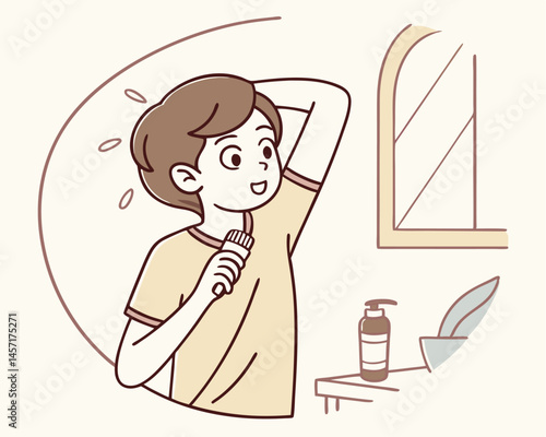 Cartoon of Man Shaving Armpit in Bathroom with Razor for Hygiene