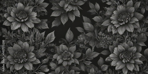 Wallpaper Mural Intricate charcoal floral pattern; seamless botanical wallpaper design  , fabric, monochrome Torontodigital.ca