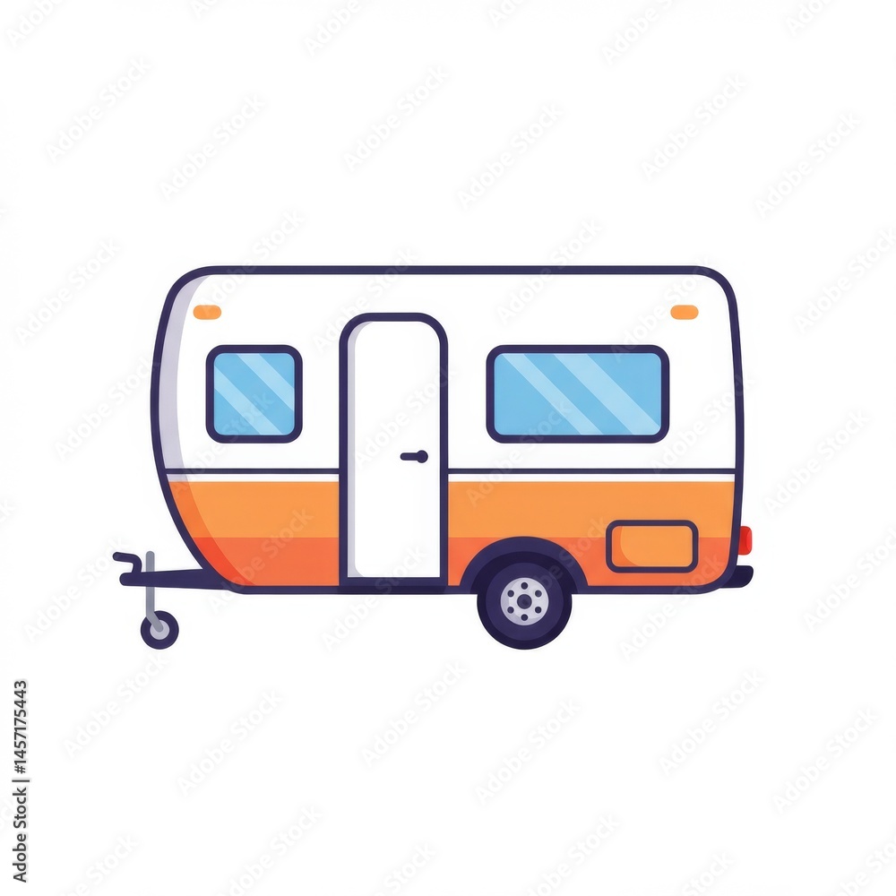 Orange and White Retro Camper Trailer Illustration Orange and White Retro Camper Trailer Illustration