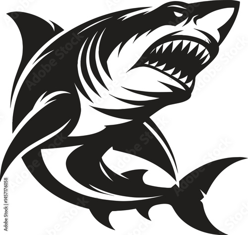 Giant shark black silhouette vector illustration isolated on white background