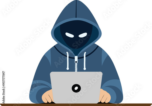 Hacker hack computer and networking devices professional hacking sitting on computer in black coat illustration clipart 