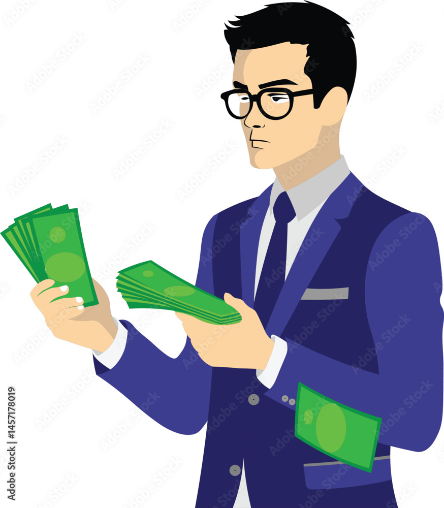 Cashier man character taking lot of money in hand cash money notes illustration clipart Cashier man character taking lot of money in hand cash money notes illustration clipart